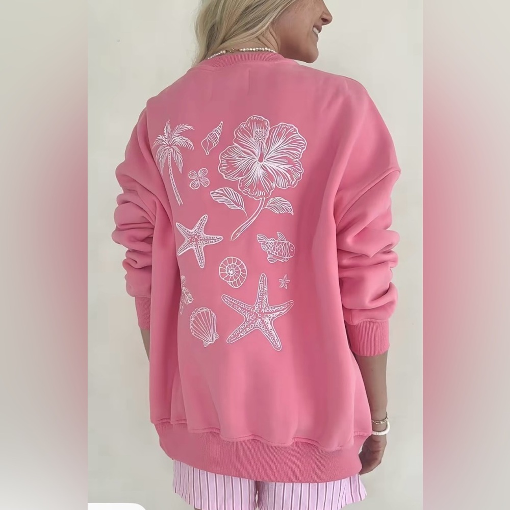 Neutral Ground Beach House Tropical Embroidered Sweatshirt